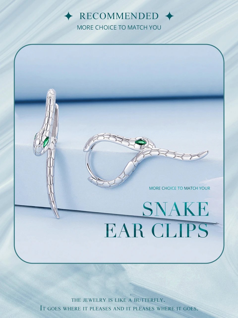 Pure 925 sterling silver snake earrings.