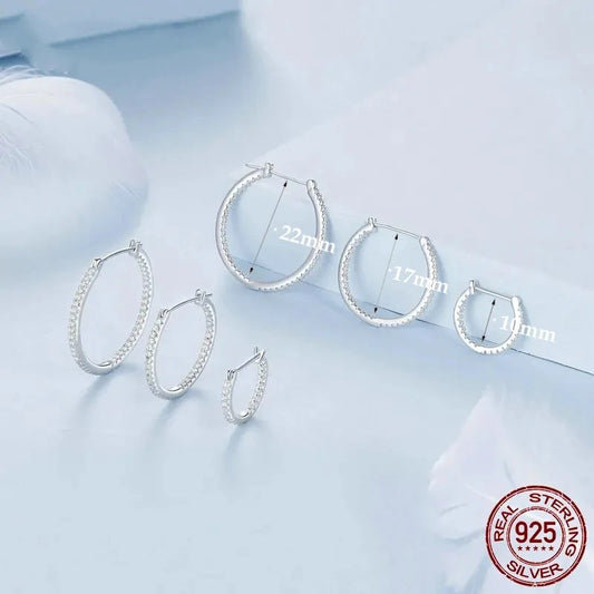 Pure 925 sterling silver and zirconium oxide hoop earrings, white gold plated.