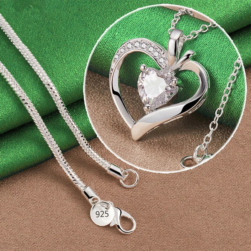 Genuine 925 Sterling Silver Heart Pendant Necklace.