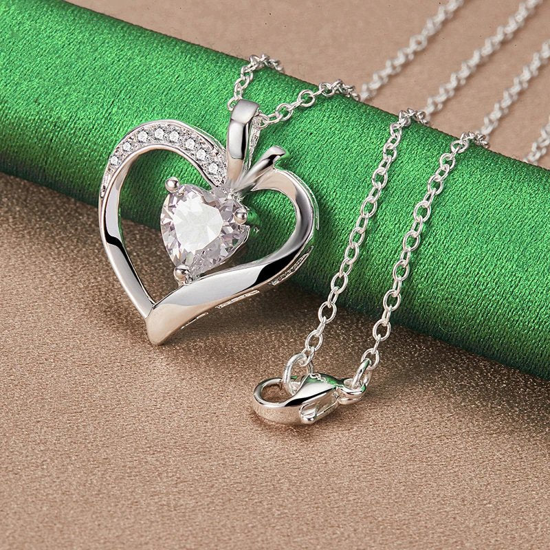 Genuine 925 Sterling Silver Heart Pendant Necklace.