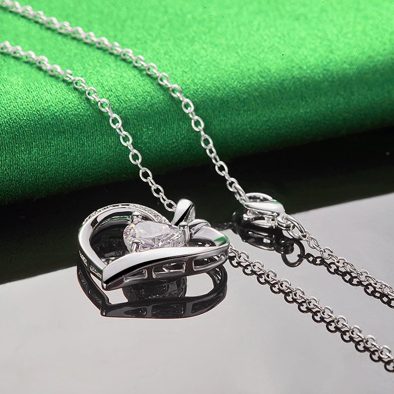 Genuine 925 Sterling Silver Heart Pendant Necklace.