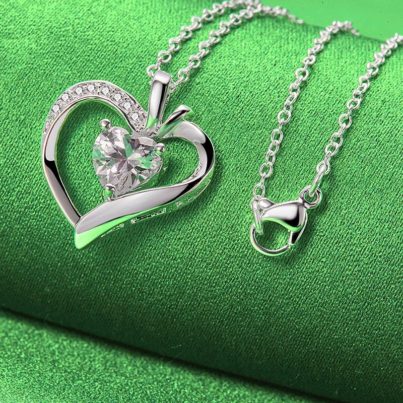 Genuine 925 Sterling Silver Heart Pendant Necklace.