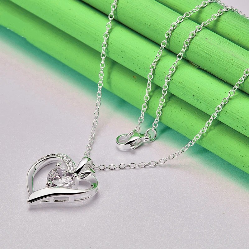 Genuine 925 Sterling Silver Heart Pendant Necklace.