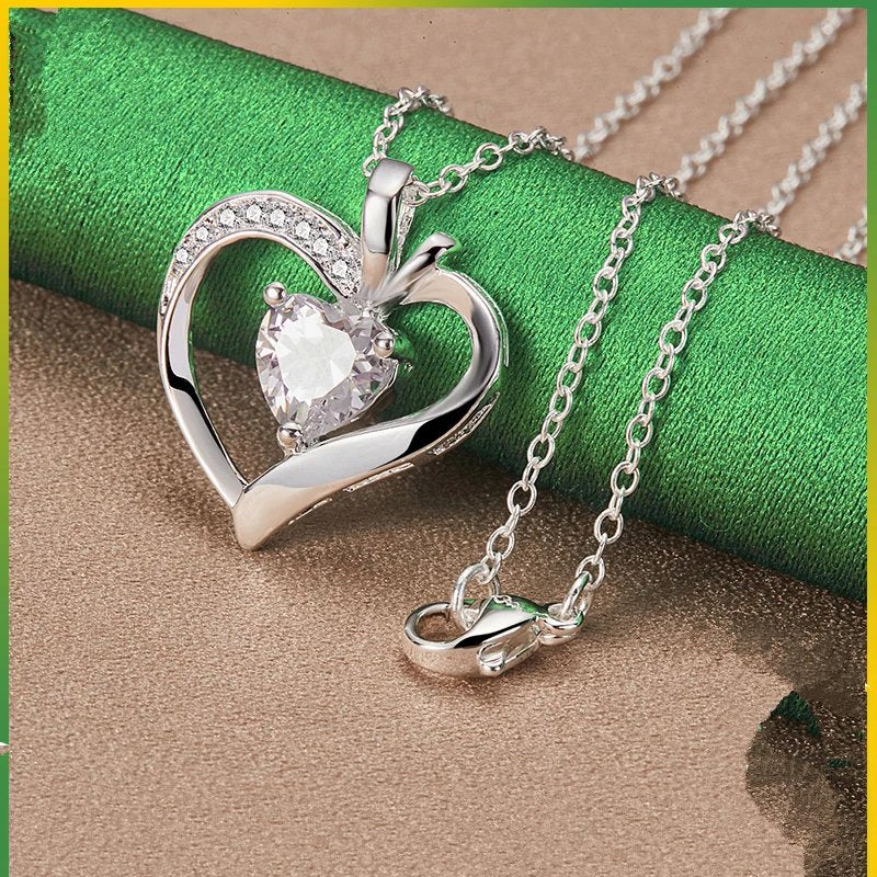 Genuine 925 Sterling Silver Heart Pendant Necklace.