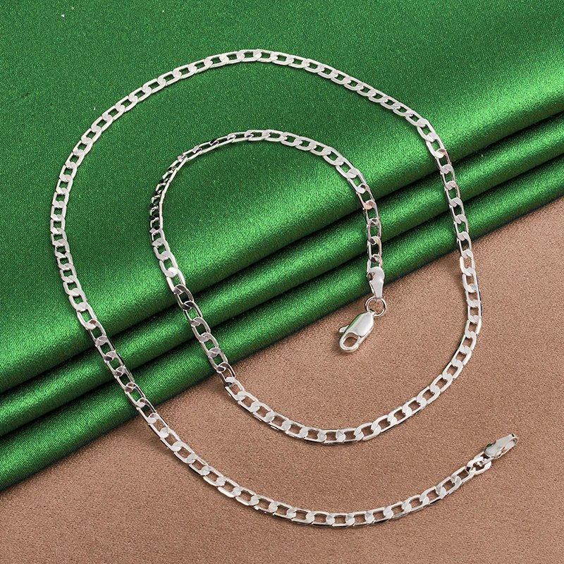 Genuine 925 Sterling Silver 4mm Sideways Cuban Necklace.