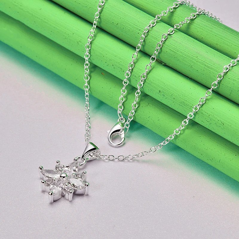 Genuine 925 sterling silver snowflake necklace.