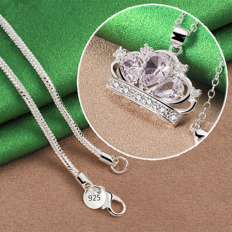 Genuine 925 sterling silver crown necklace.