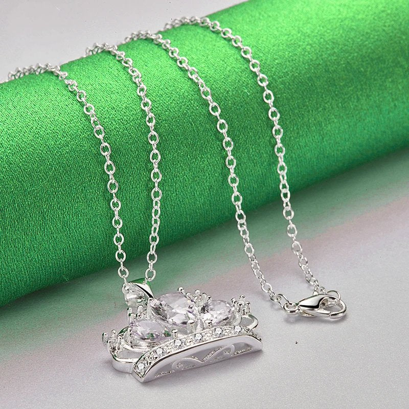 Genuine 925 sterling silver crown necklace.