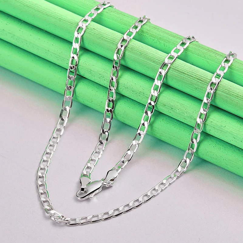 Genuine 925 Sterling Silver 4mm Sideways Cuban Necklace.