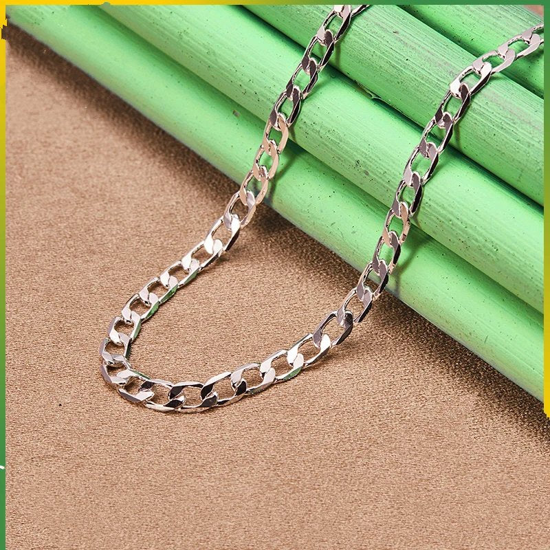 Genuine 925 Sterling Silver 4mm Sideways Cuban Necklace.