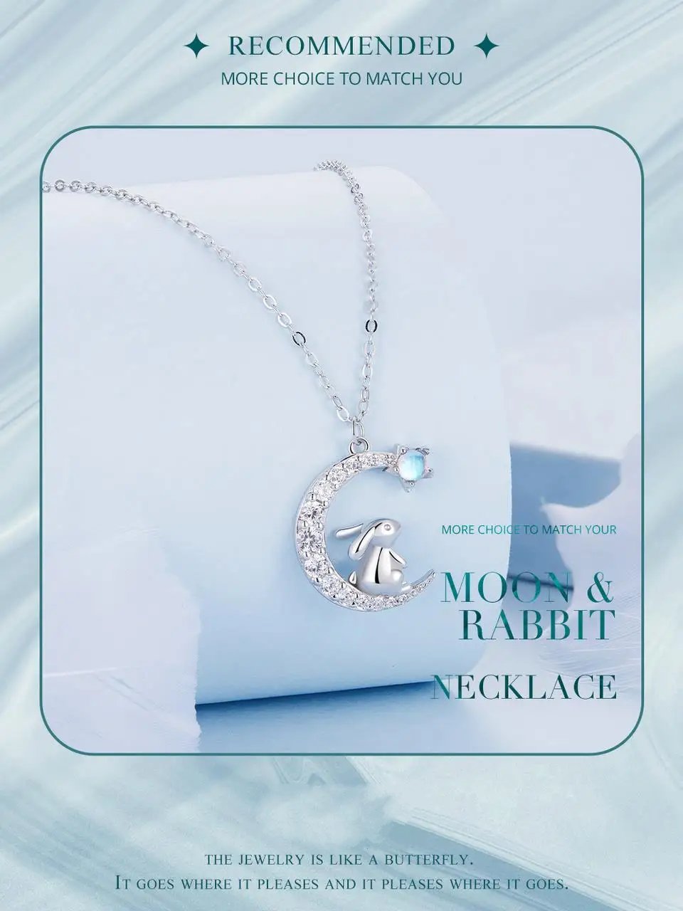 Genuine 925 Sterling Silver Rabbit and Moon Necklace.