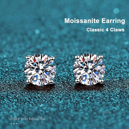 925 Sterling Silver Moissanite Stud Earrings, GRA Certificate.