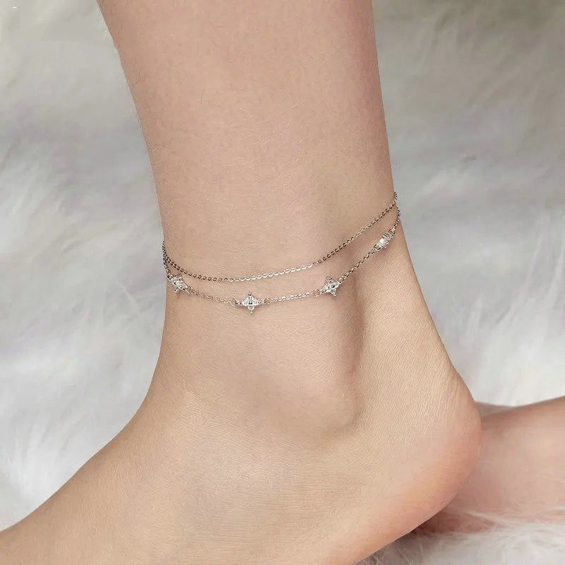 Minimalist Sparkling Solid 925 Sterling Silver Anklet. SCT027.