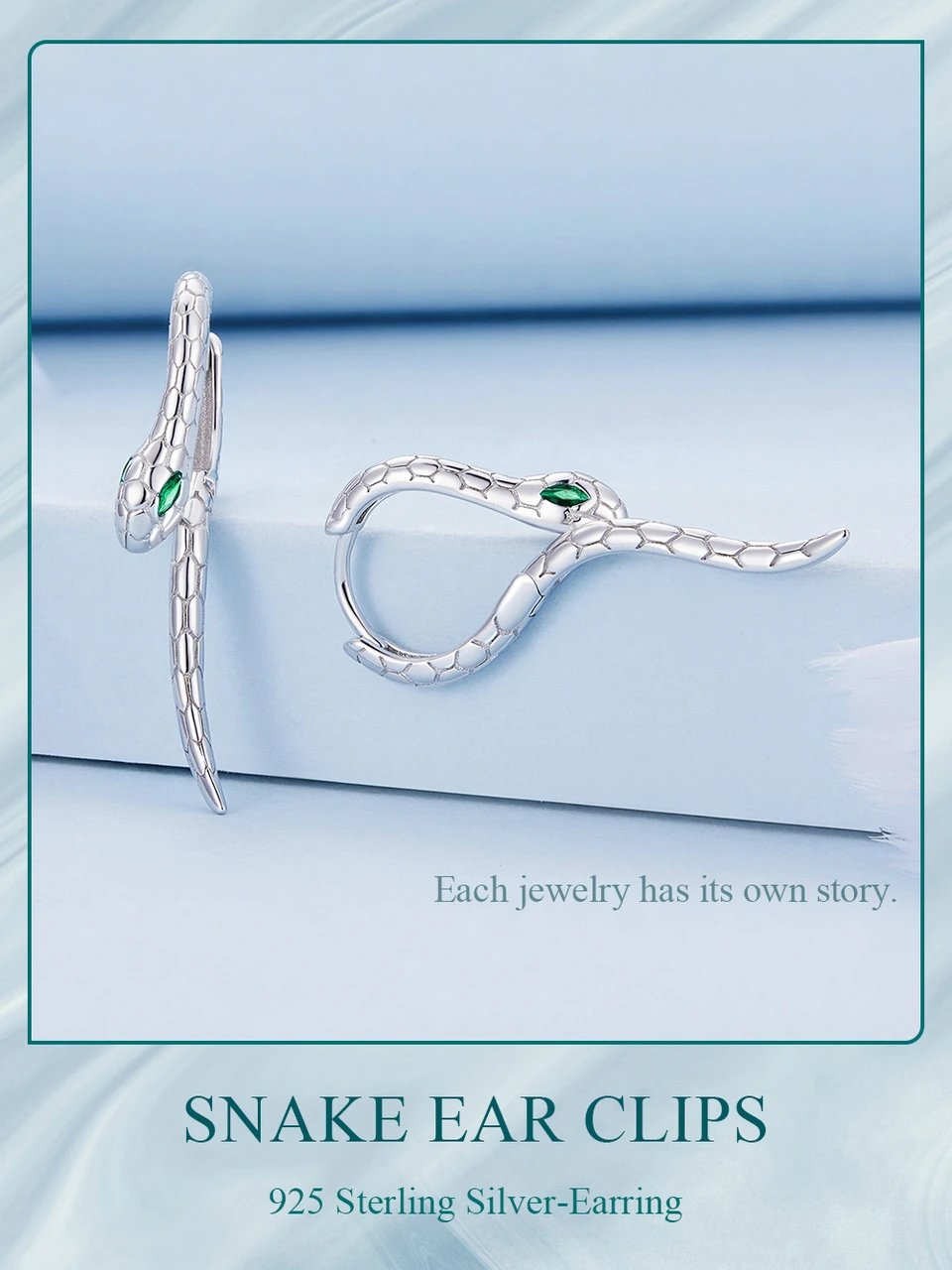 Pure 925 sterling silver snake earrings.