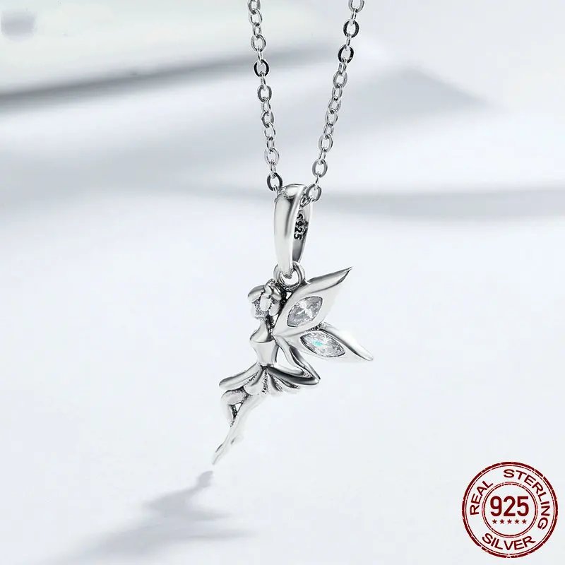 Fairy Flower Necklace, 100% 925 Sterling Silver, Fine Jewelry.