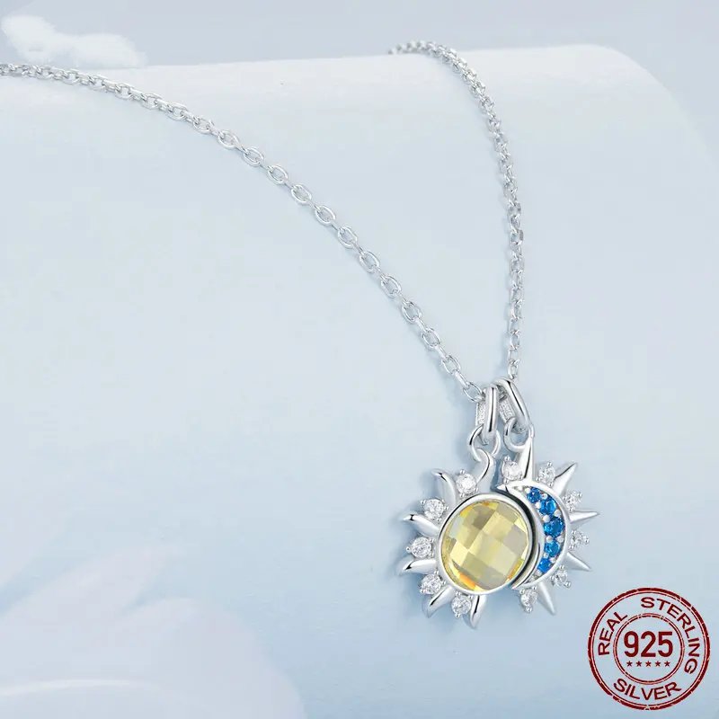 Pure 925 Sterling Silver Sun Moon Necklace