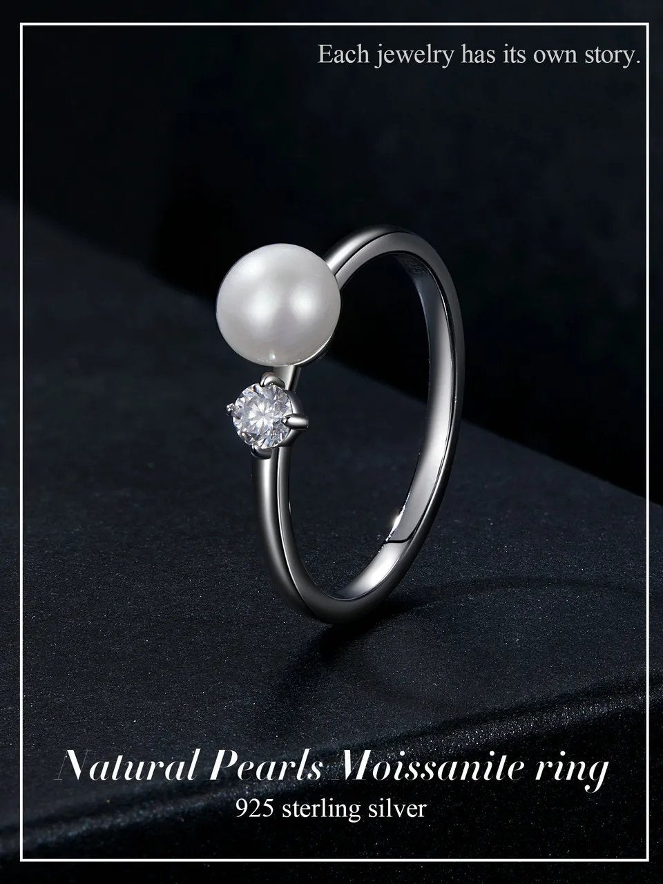 925 Sterling Silver Ring with Natural Pearl and Moissanite.