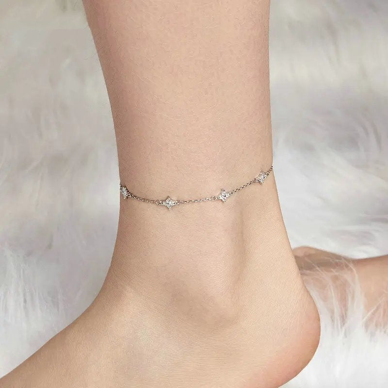 Pure 925 Sterling Silver Four Leaf Clover Anklet BST008.