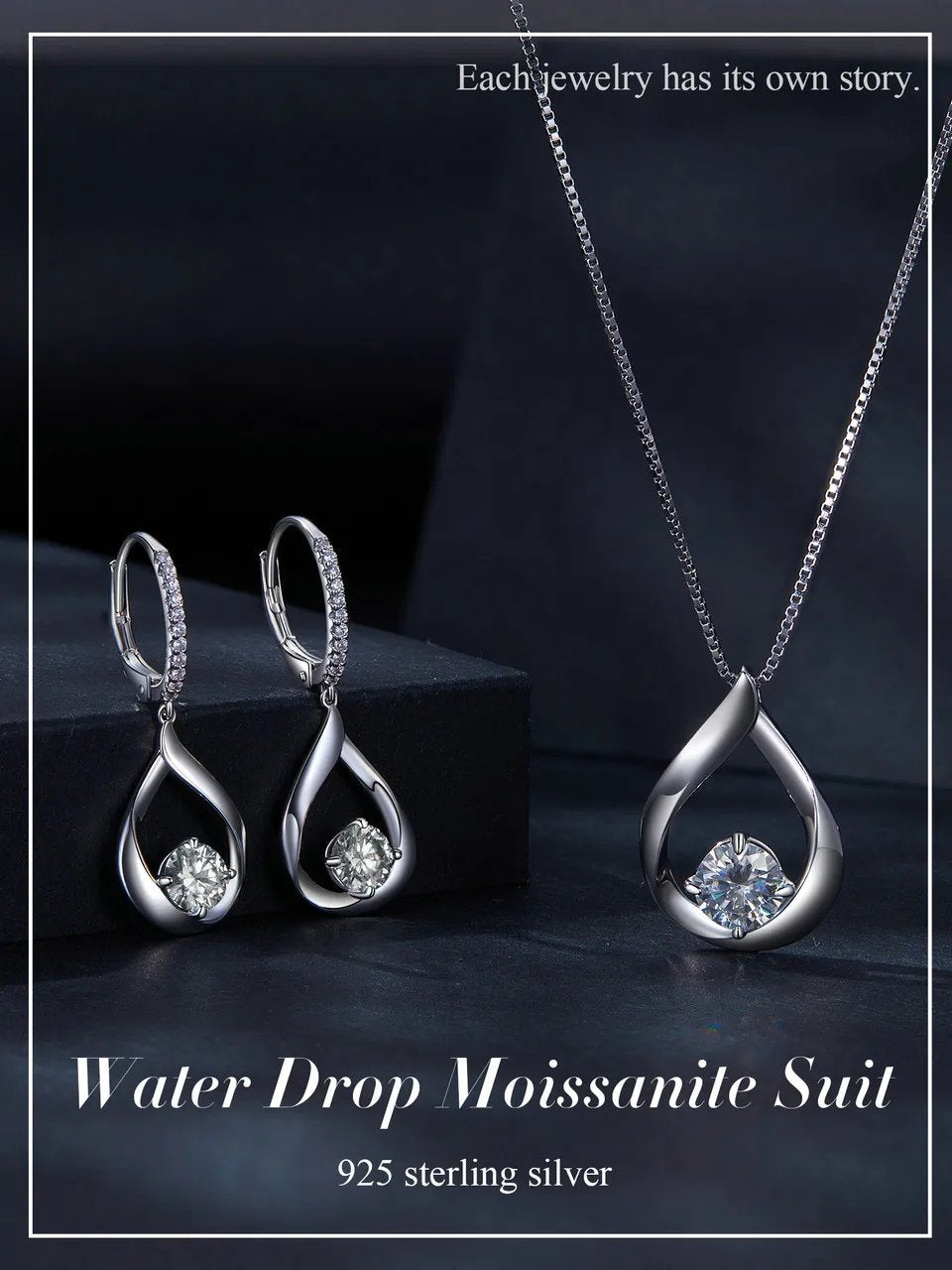 Luxury Lab Diamond Necklace and Earrings Set 925 Sterling Silver Pendants.