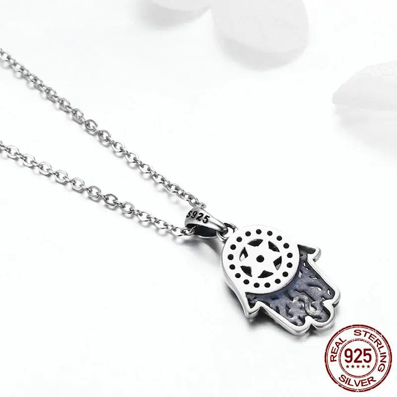 Lucky Hand Necklace, Pure 925 Sterling Silver.