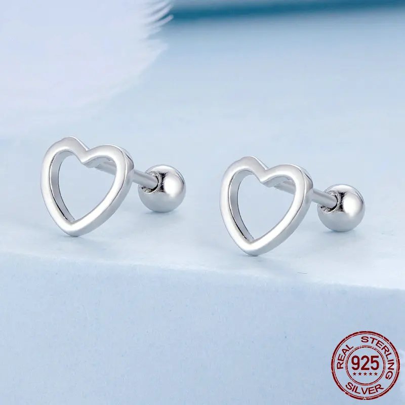 Pure 925 Sterling Silver Heart Stud Earrings.