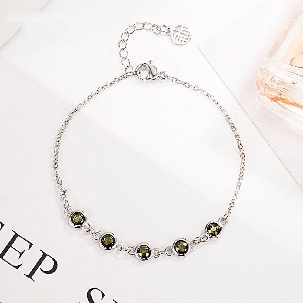 Trendy 925 sterling silver bracelet, shiny cubic zirconia jewelry.