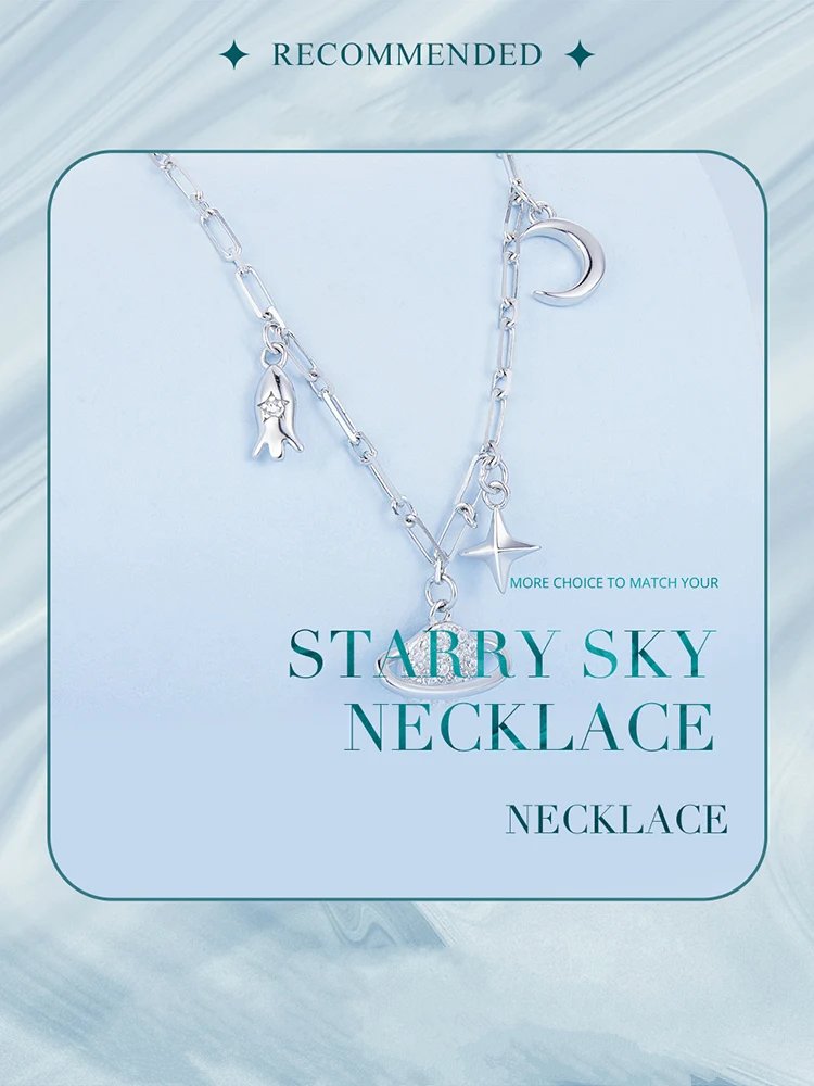 Pure 925 sterling silver starry sky pendant necklace.