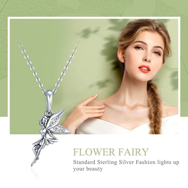 Fairy Flower Necklace, 100% 925 Sterling Silver, Fine Jewelry.