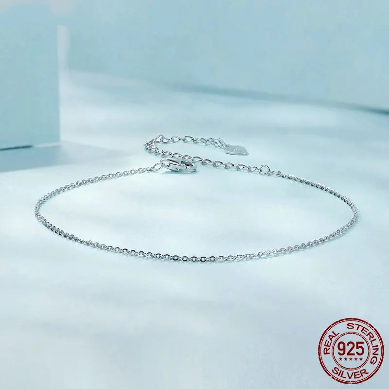 Minimalist Sparkling Solid 925 Sterling Silver Anklet. SCT027.