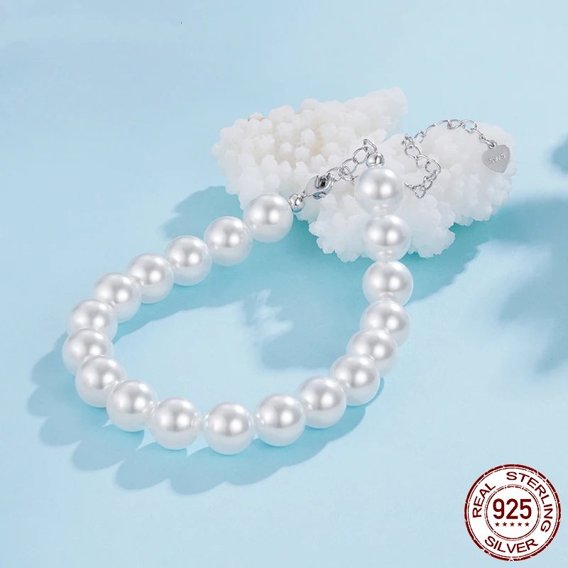 Shell Pearl Necklace and Bracelet. Luxurious Pure 925 Sterling Silver.