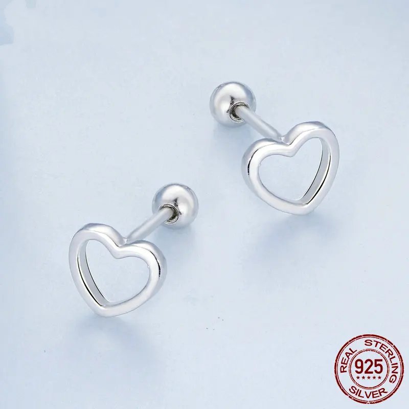 Pure 925 Sterling Silver Heart Stud Earrings.