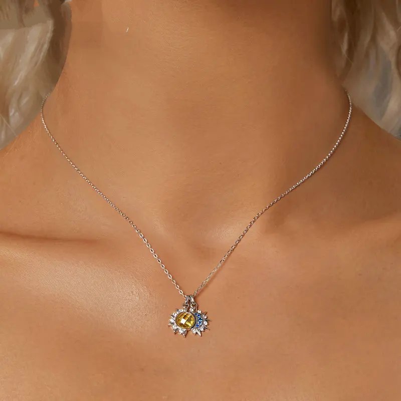 Pure 925 Sterling Silver Sun Moon Necklace