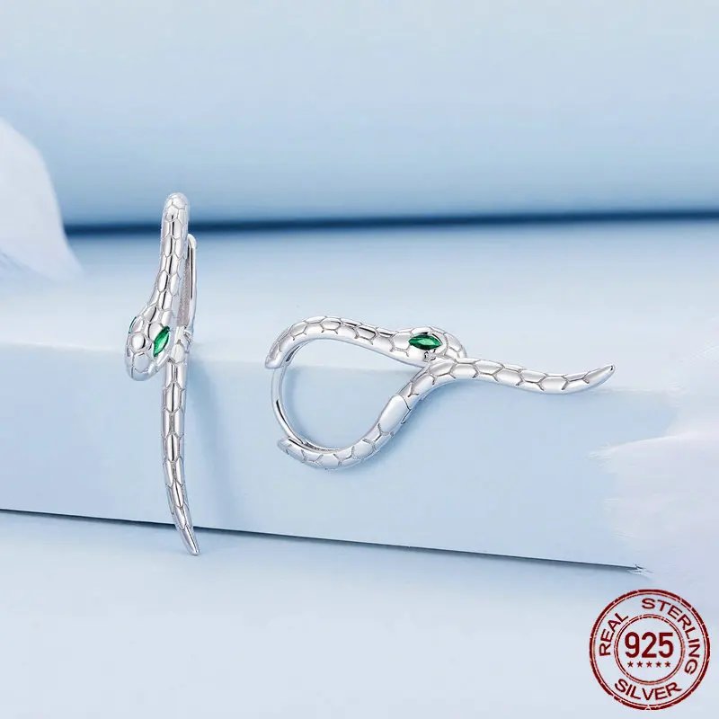 Pure 925 sterling silver snake earrings.