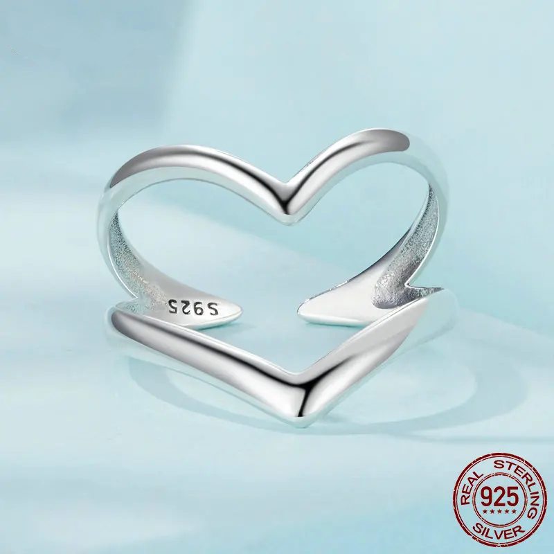 Genuine 925 Sterling Silver Double Heart Ring.