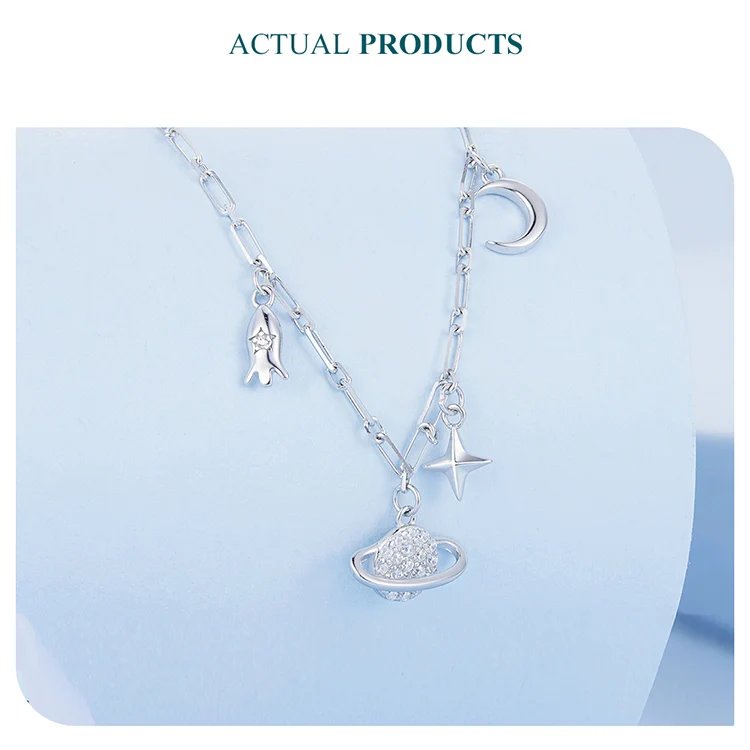 Pure 925 sterling silver starry sky pendant necklace.