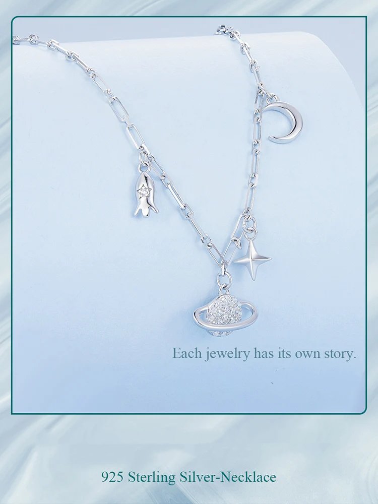 Pure 925 sterling silver starry sky pendant necklace.