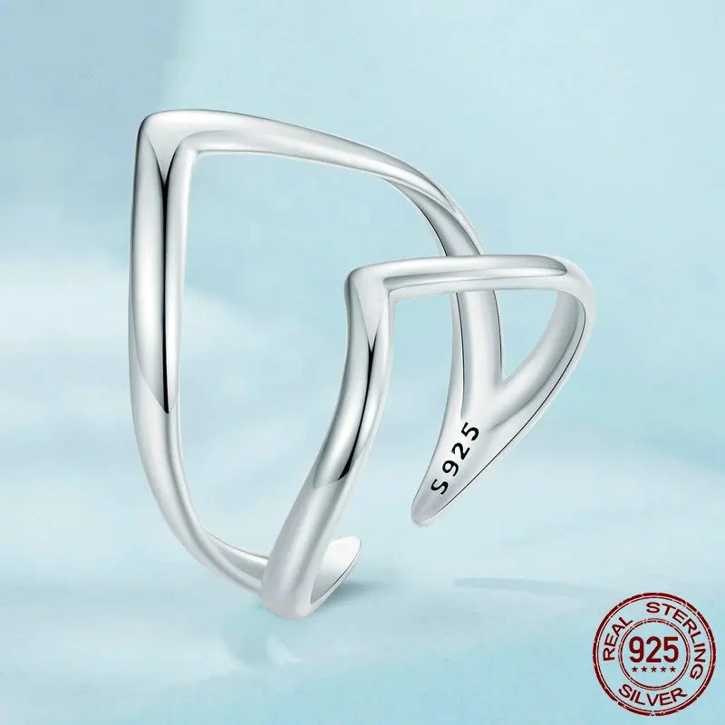 Genuine 925 Sterling Silver Double Heart Ring.