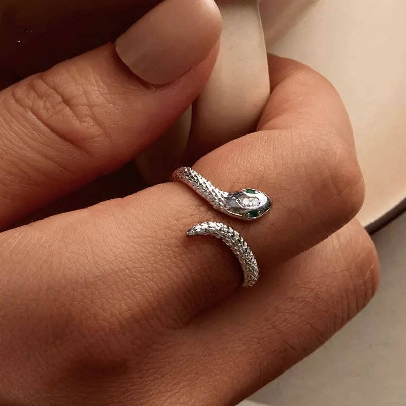 Genuine 925 Sterling Silver Adjustable Snake Ring.