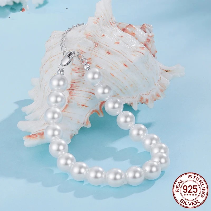 Shell Pearl Necklace and Bracelet. Luxurious Pure 925 Sterling Silver.