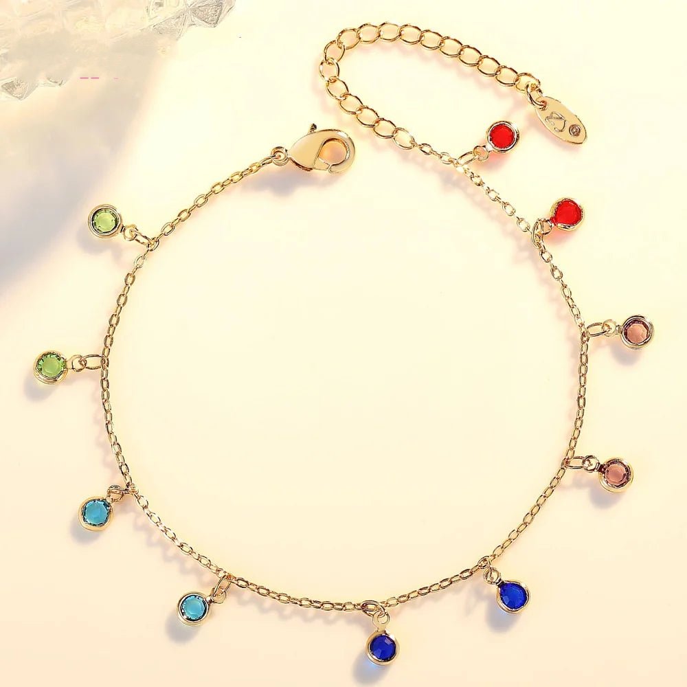 925 Sterling Silver Anklet, Handmade Rainbow Natural Stone Pendant.