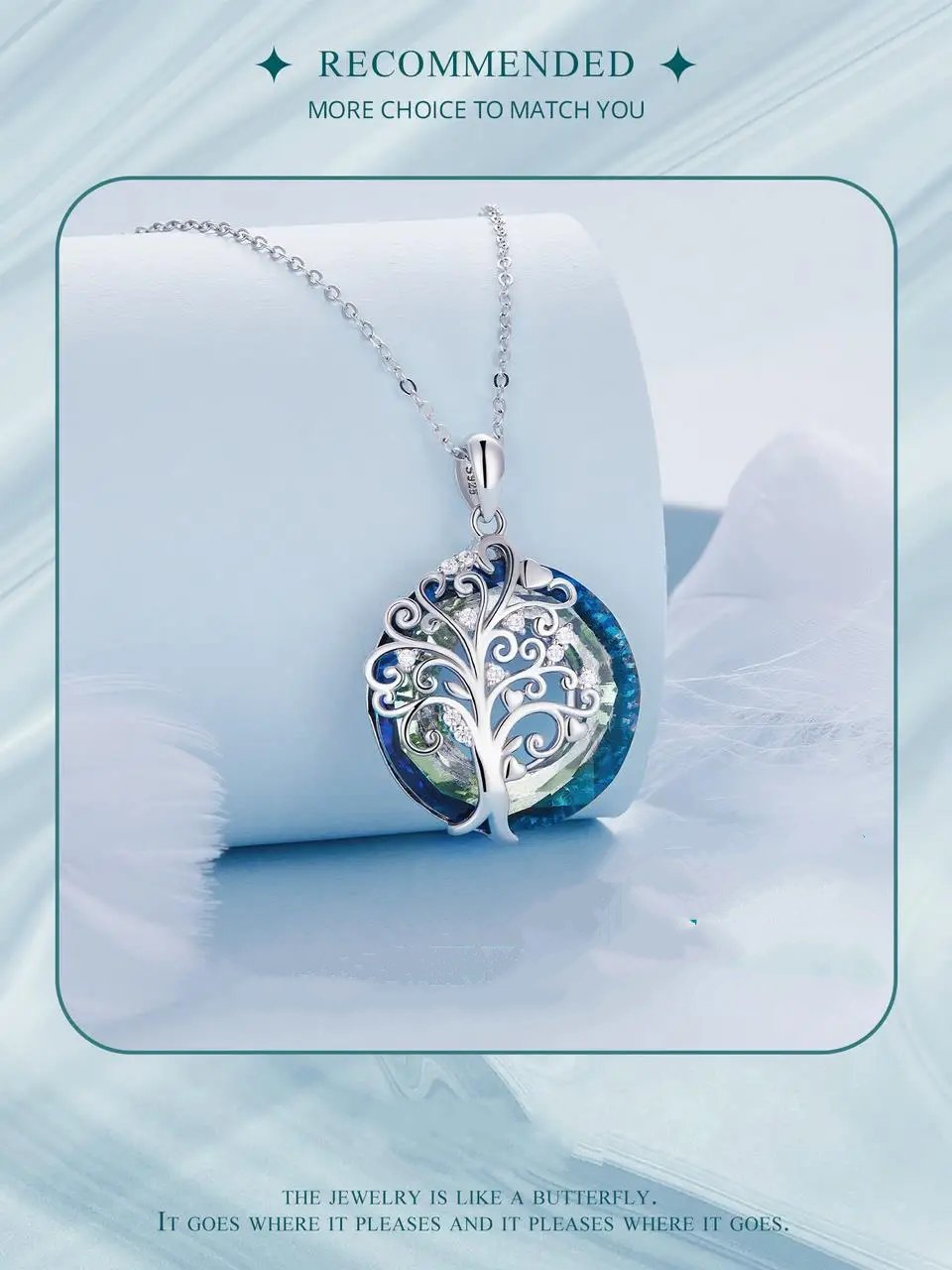 Pure 925 sterling silver chain, eye pendant, tree of life.