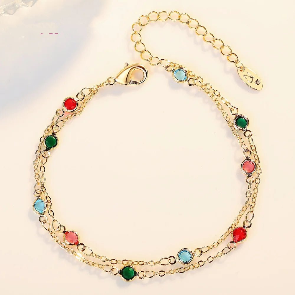 925 Sterling Silver Anklet, Handmade Rainbow Natural Stone Pendant.