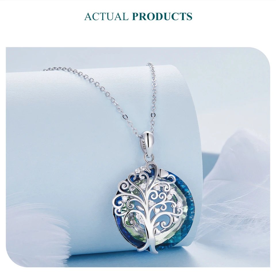 Pure 925 sterling silver chain, eye pendant, tree of life.