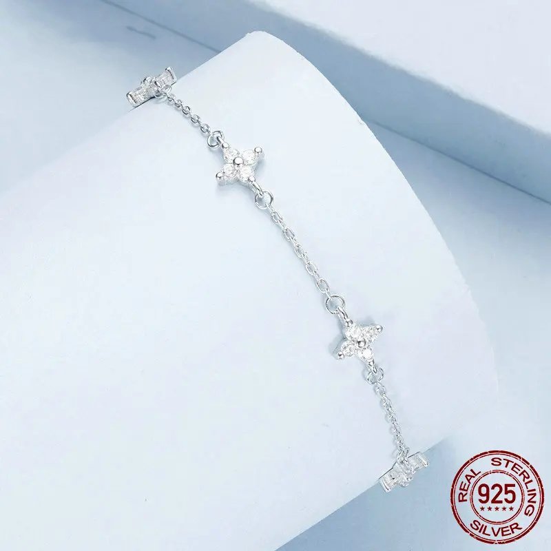 Pure 925 Sterling Silver Four Leaf Clover Anklet BST008.