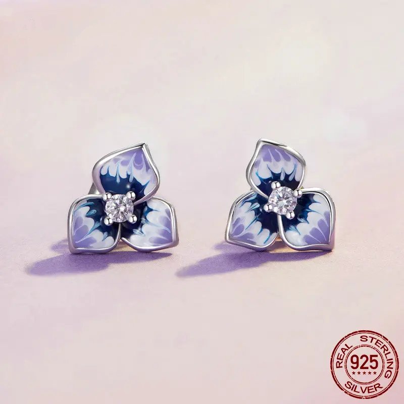 Genuine 925 Sterling Silver Flower Earrings.