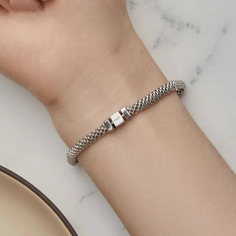 Luxury 925 Sterling Silver Knitted Mesh Bracelets.