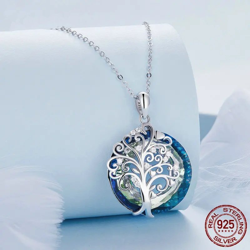 Pure 925 sterling silver chain, eye pendant, tree of life.