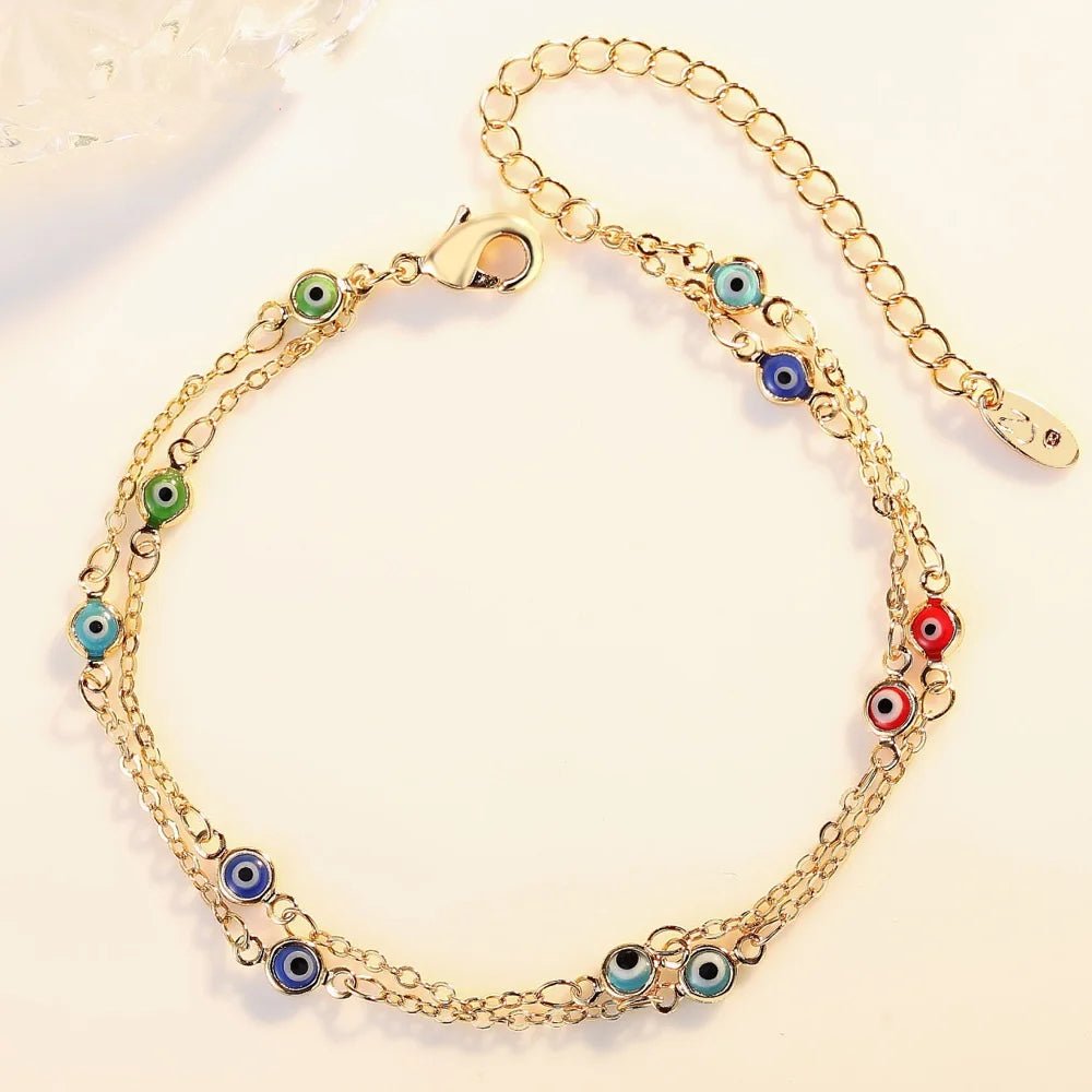 925 Sterling Silver Anklet, Handmade Rainbow Natural Stone Pendant.