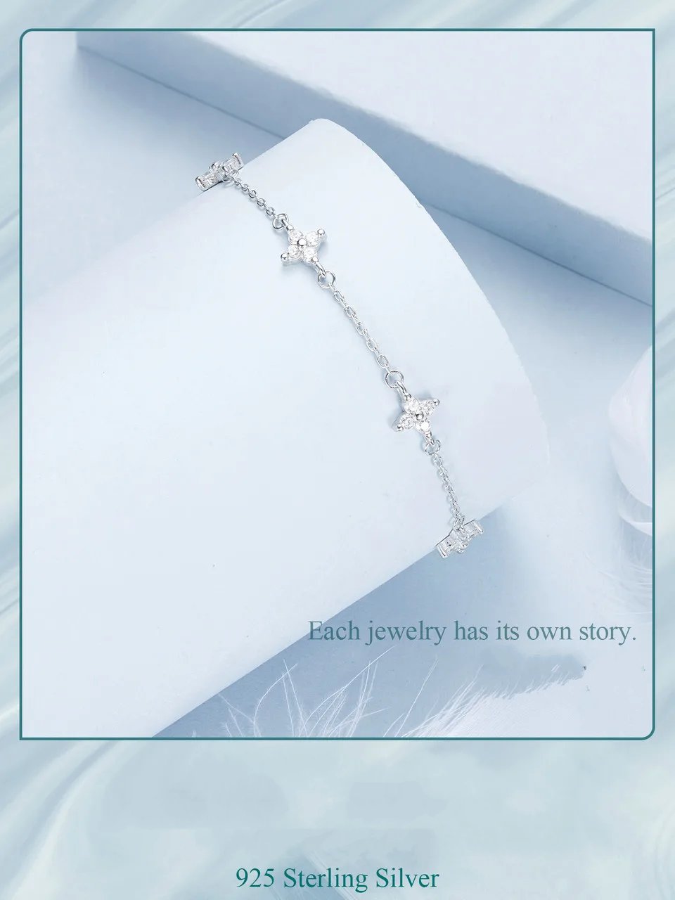 Pure 925 Sterling Silver Four Leaf Clover Anklet BST008.