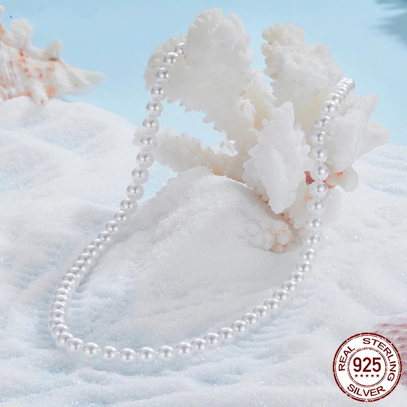 Shell Pearl Necklace and Bracelet. Luxurious Pure 925 Sterling Silver.